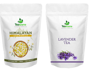Tea Aroma Chamomile & Lavender Combo - Tea Pure Whole flower Buds, Calming & Soothing Sleep Tea Detox tea, Herbal , Caffeine free- 50g & 30 g each(Pack of 2)