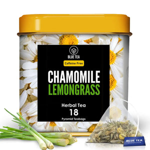 BLUE TEA - Chamomile Lemongrass Tea - 18 Premium Tea Bags || DETOX TEA || Caffeine Free - Herbal Tea - Organic - Premium Tin Container
