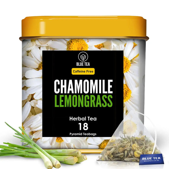 BLUE TEA - Chamomile Lemongrass Tea - 18 Premium Tea Bags || DETOX TEA || Caffeine Free - Herbal Tea - Organic - Premium Tin Container