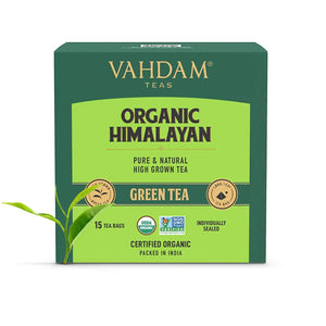VAHDAM Organic Himalayan Green Tea Bags (15 TBS) - USDA Certified Organic Detox Green Tea for Weight