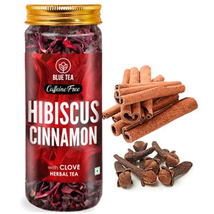 BLUE TEA - Hibiscus Cinnamon and Clove Herbal Tea ( 50 Gram - 50 Cups ) - Caffeine Free- Zero Additives - Healthy Tea || Food Grade Pet Jar Packing