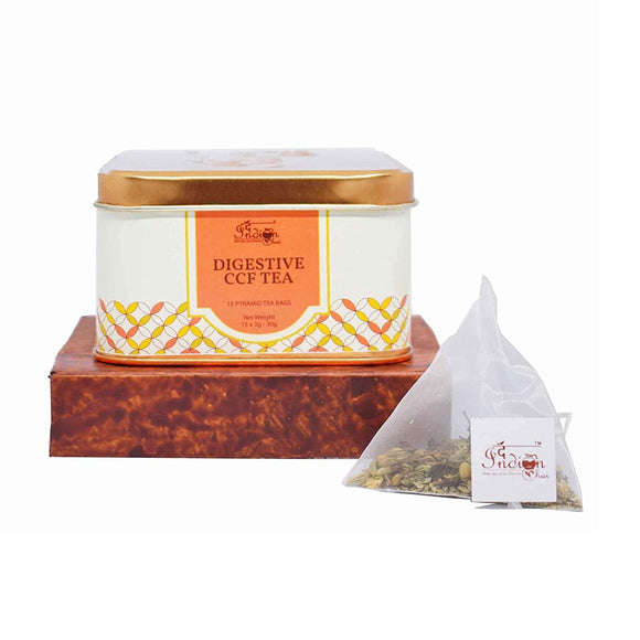 The Indian Chai - Ayurvedic Digestion CCF 15 Pyramid Tea Bags with Cumin, Coriander, Fennel and Peppermint for Acidity and Digestion