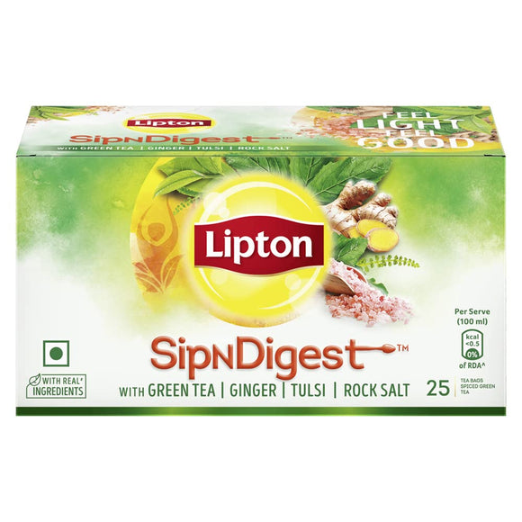 Lipton SipNDigest with Green Tea, Ginger, Tulsi & Rock Salt (Spiced Green Tea Bags), 25 Pcs
