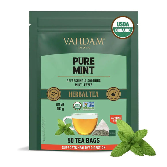 VAHDAM Organic Spearmint Tea with Peppermint -50 Units l 100% Fresh and Organic Tea | Herbal Tea Bags for Weight Loss | Refreshing & Relaxing Mint Tea, 50 Pyramid Tea Bags