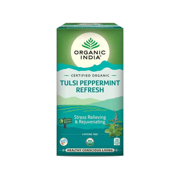 Organic India Tulsi Peppermint Refresh 25 Tea Bags || Stress Relieving & Rejuvenating || Feeling Refreshed || Tulsi Tea - 25 Tea Bags
