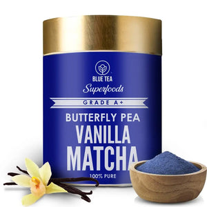 BLUE TEA - Butterfly Pea Vanilla Matcha - Butterfly Pea Powder - 50 GM - 100 Cups || HEALTHY SUPERFOOD | Blue Latte | Eco Conscious Premium Tin Pack