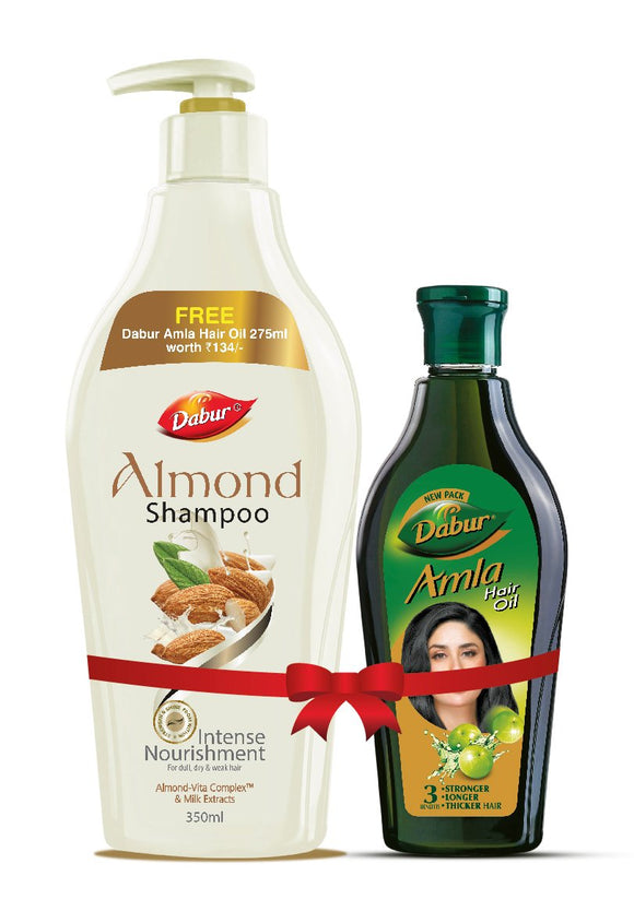 Dabur Almond Shampoo - With Almond-Vita Complex & Milk Extracts for Dull , Dry and Weak Hair - 350 ml with Dabur Amla Hair Oil -275ml Free