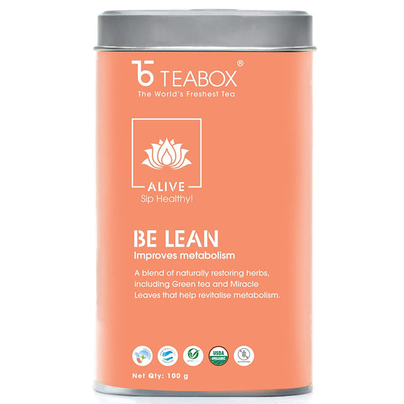 Teabox Be Lean Herbal Tea Loose Leaves 100 Grams | 0% Caffeine Wellness Tea for Natural Body Weight Loss | Made with Green tea, Miracle leaves and Exotic Ayurvedic Herbs