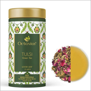 Octavius Tulsi Sweet Rose Green Tea Loose Leaf- 75Gms (35 Cups) For Immunity Boost and Healthy glowing Skin | All Natural Blend | No artificial flavors | Refreshing, Floral & Delicate Taste