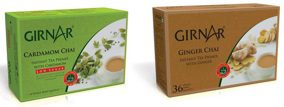 Girnar Instant Premix With Ginger (36 Sachets) & Girnar Instant Premix Cardamom (80g Low Sugar)