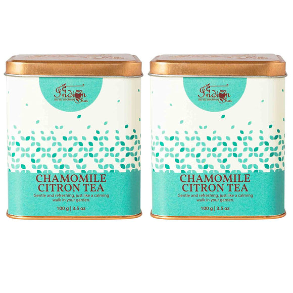 The Indian Chai - Chamomile Citron Tea 200g with Hibiscus, Gulab Patti, Peppermint, Lemongrass etc for Good Night Sleep, Helps Reduce Stress & Anxiety, Stomach Pain, Herbal Tea