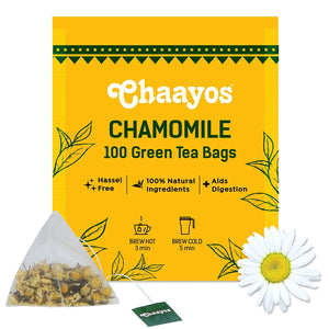 Chaayos Chamomile Tea - 100 Chamomile Green Tea Bags | Chamomile and Green tea leaves | Contains Pure Chamomile Flowers | Rich in antioxidants | Whole Leaf Tea | 100% Organic Chamomile Tea