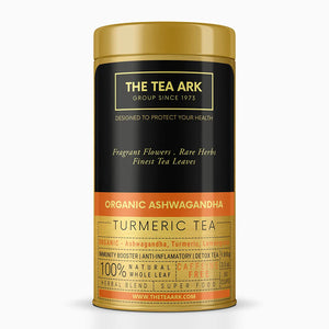 The Tea Ark Organic Ashwagandha, Turmeric & Lemongrass Tea, Herbal Tea Immunity Boosters for Adults, Body Detox & Weight Management, Organic Certified Ingredients (50 Cups), 100 Gms (Tin pack)