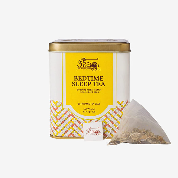 The Indian Chai – Bedtime Sleep Tea 30 Pyramid Tea Bags with Passion Flower, Valerian Root, Chamomile Flower, Gotu Kola etc for Restful and Peaceful Sleep, Herbal Tea
