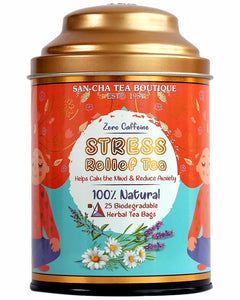 Sancha Tea Boutique Stress Relief Tea Caffeine Free Tea(Pack of 25) |100% Biodegradable Tea Bags Pyramid Tea Bags Herbal Tea Calming Tea Cool & Refreshing mint Flavour| Blended with Lavender Leaves.