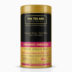 The Tea Ark Organic Hibiscus Tea, Cinnamon and Rose Petals, with Natural Green Tea, Powerful Antioxidant, Heart Health, Weight Management, Liver Health (25 Cups), 50 Gms (Tin)