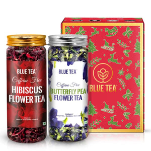 BLUE TEA - Tea Gift Pack - Butterfly Pea Flower Tea (25g) and Hibiscus Flower Tea (50g) ll FARM PACKED for Freshness ll Herbal Tea, Iced Tea and Infusion l Non GMO, Gluten Free l