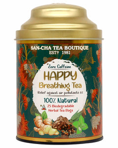 Sancha Tea Boutique Happy Breathing Herbal Tea Bags, 100% Caffeine Free (Pack of 25) Biodegradable Pyramid Tea Bags, Natural Nasal Decongestant, Detox & High Immunity Tea