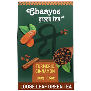 Chaayos Turmeric Cinnamon Green Tea | Turmeric Cinnamon Tea | Whole Leaf Loose Tea | Immunity Boosting - 100g [50 Cups] | Antioxidant Green Tea | Organic Green Tea