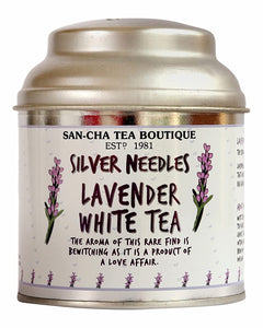 Sancha Tea Boutique, Lavender White Tea, Makes over 75 Cups, Pure Tea Buds Blended with Real Lavender Flowers, Low Caffeine Tea, Relaxing Tea, Silver Needles White Tea