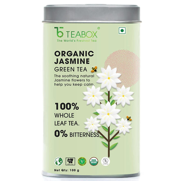 Teabox Organic Jasmine Green Tea Loose Leaves 100 Grams | For Calm Mind | Made with 100% Whole Leaf & Natural Flavors