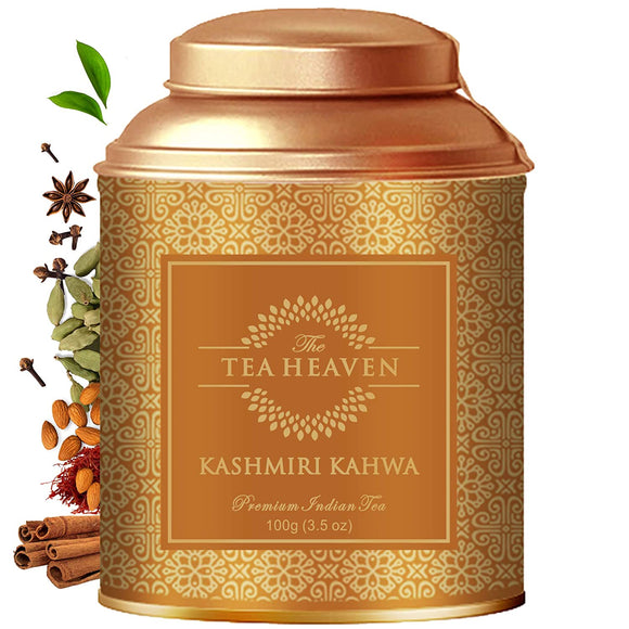The Tea Heaven | Diwali Gift - Kashmiri Kahwa| 100 Grams | Tea Gift Pack-Blended with Saffron, Almonds, Spices -100 % Natural Ingredients