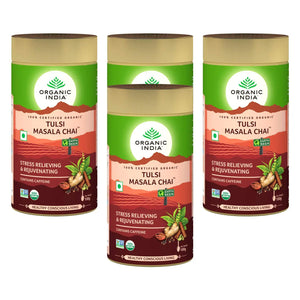 Organic India Tulsi Masala Chai 100 GM Tin- (Pack of 4)