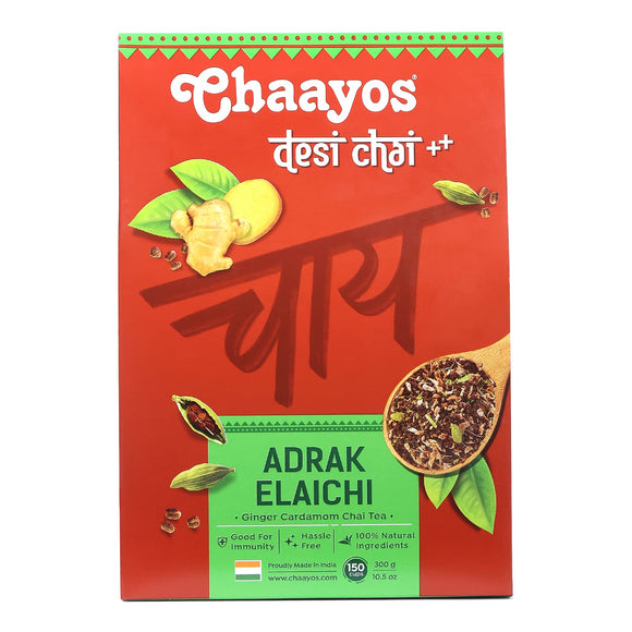 Chaayos Adrak Elaichi Tea (Ginger and Cardamom) - Premium Desi Chai Patti for Authentic Masala Flavour | Immunity Booster- 1Kg [500 Cups]