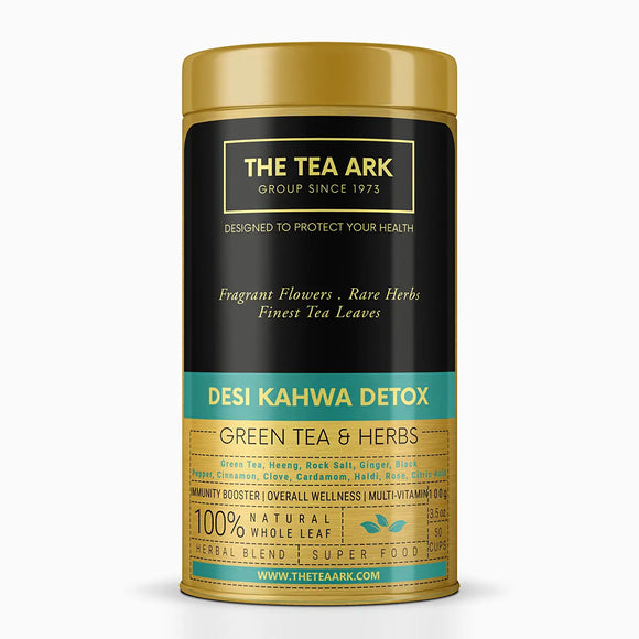 The Tea Ark Detox Desi Kahwa Green Tea, Herbs & Rock Salt | Natural Body Cleanse, Immunity Booster & Weight Management for Men Women (50 Cups),100 Gms (Tin)