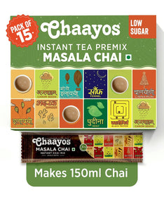 Chaayos Instant Tea Premix - Low Sugar - Masala Flavour (15 Sachets) | Instant Tea | Tea Premix | Masala Tea | Masala Chai | Assam Tea | Flavored Tea | Tea Masala Mix