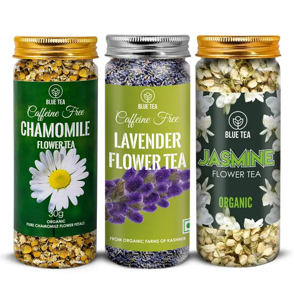BLUE TEA - Chamomile 30g - Lavender 30g - Jasmine 30g - COMBO PACK - Herbal Tea - Caffeine free - Non GMO - Food grade Pet Jar Pack