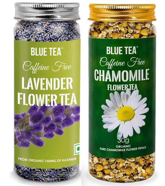 BLUE TEA - Chamomile Flower Tea - 30g & Lavender Flower Tea- 30g - Combo Pack | Caffeine Free Herbal Tea | 60g - 60 Cups I