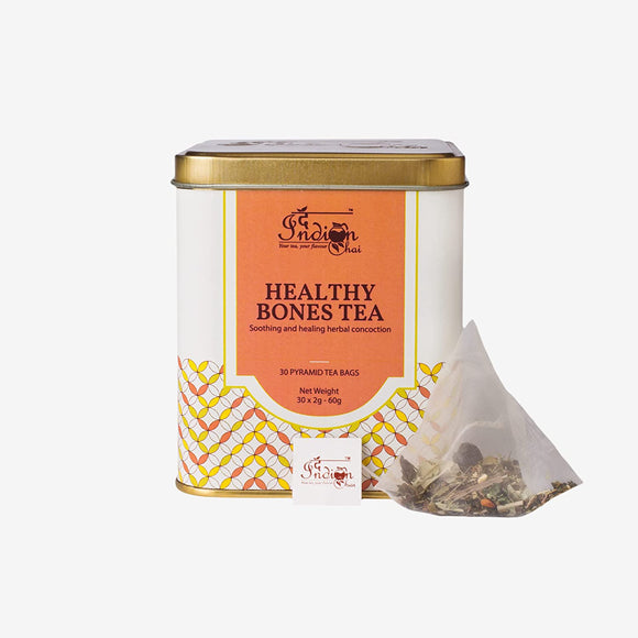 The Indian Chai – Healthy Bones Tea 30 Pyramid Tea Bags with Horsetail, Dandelion Leaf and Flower, Hadjod Leaf, Galangal Root etc. for Bone Health, Boosts Collagen Production, Herbal Tea