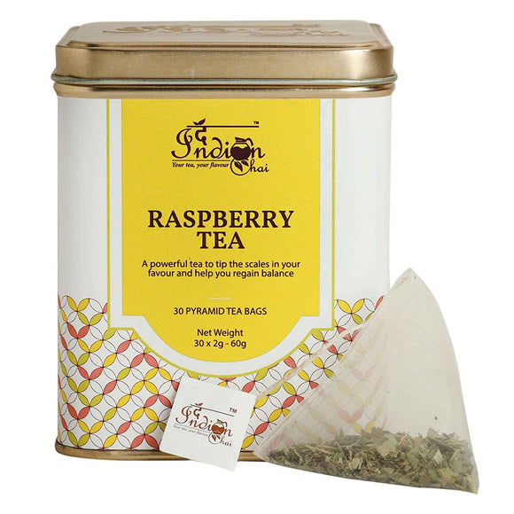 The Indian Chai - Raspberry Tea 30 Pyramid Tea Bags, Superherb for Women, Packed with Nutrients, For Menstrual Cramps and Pain, Aids Weight Loss, Healthy, Delicious and Caffeine Free