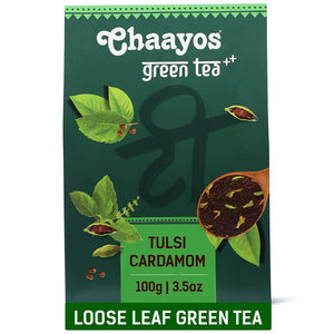 Chaayos Tulsi Cardamom Green Tea | Tulsi Cardamom Tea | Whole Leaf Loose Tea | Immunity Boosting - 100g [50 Cups] | Antioxidant Green Tea | Organic Green Tea