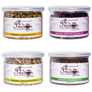 The Indian Chai - Combo, Chamomile Tea, Hibiscus Tea, Lemongrass Tea and Spearmint Tea, 25g each, (4 x 25g)