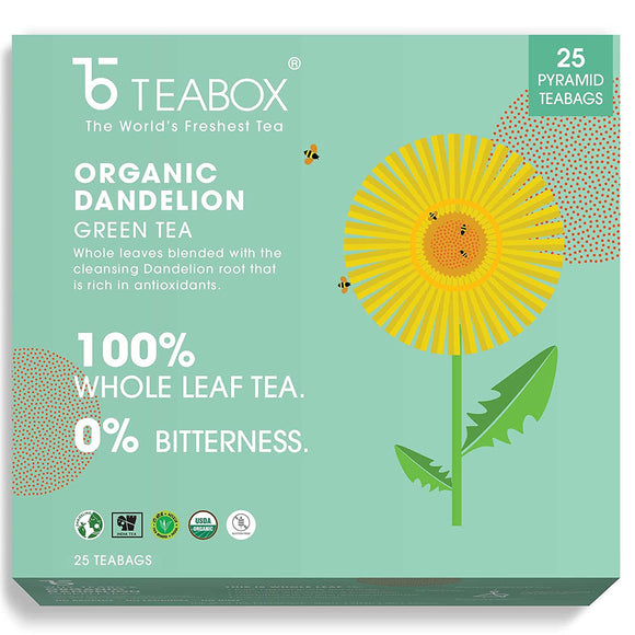 Teabox Dandelion Green Tea Bags 25 Pieces | Made with 100% Whole Leaf & Natural Dandelion Roots | 2 Free Samples Included