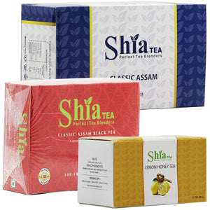 Shia Tea Organic Honey Lemon Tea, Assam Black Tea Box and Classic Assam Black Tea | 3 in one Pack.