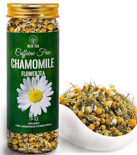 BLUE TEA - Chamomile Flower Tea | Pure Whole Flower Buds of Chamomile || SLEEP TEA & STRESS RELIEF || Herbal Tea - Caffeine Free | Calming Tisane - Soothing Tea || 30 Gram (30 Cups)||