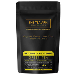 The Tea Ark Organic Chamomile Green Tea, for Stress Relief & Good Sleep, Daily Detox, Antioxidant, Bedtime Tea (Pouch Pack)