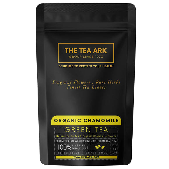 The Tea Ark Organic Chamomile Green Tea, for Stress Relief & Good Sleep, Daily Detox, Antioxidant, Bedtime Tea (Pouch Pack)