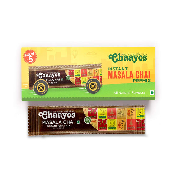 Chaayos Instant Tea Premix - Regular Sugar - Masala Flavour (5 Sachets) | Instant Tea | Tea Premix | Masala Tea | Masala Chai | Assam Tea | Flavored Tea | Tea Masala Mix