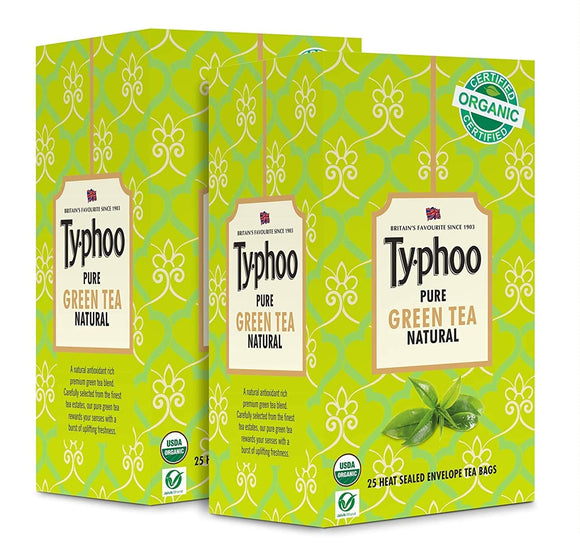 Typhoo Organic Pure Green Tea Naturel, 25 Tea Bags (Pack of 2)