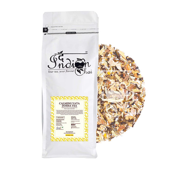 The Indian Chai - Calming Vata Dosha Tea 250g with Ginger, Mulethi, Ajwain etc for Bloating & Cramping, Helps with Digestion, Helps Reduce Stress, Ayurvedic Herbal Tea