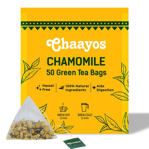Chaayos Chamomile Tea - 50 Chamomile Green Tea Bags | Chamomile and Green tea leaves | Contains Pure Chamomile Flowers | Rich in antioxidants | Whole Leaf Tea | 100% Organic Chamomile Tea