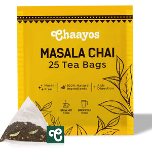 Chaayos Masala Chai Tea Bags - Premium Assam Black Tea with 100% Natural Spices - [25 Tea Bags]