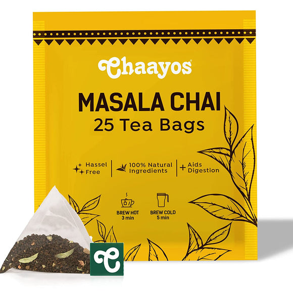 Chaayos Masala Chai Tea Bags - Premium Assam Black Tea with 100% Natural Spices - [25 Tea Bags]