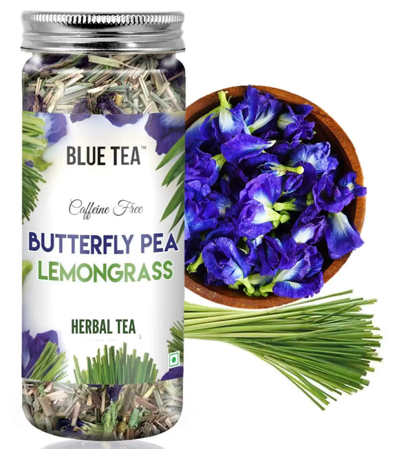 BLUE TEA - Butterfly Pea Lemongrass Herbal Tea (25 Gram ) - Good for Hair & Skin | Caffeine Free Herbal Tea