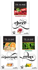 TE-A-ME Cranberry Apple Infusion, 25 Tea Bags (2 Flavored Bags Free)-Orange Ginger Herbal Infusion Tea,Pack of 25 Tea Bags(2 Flavored Bags Free)-Peppermint Infusion, 25 Tea Bags (3 Flavored Bags Free)