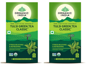 Organic India Tulsi Green Tea Classic, 25 Infusion Bags (Pack of 2)